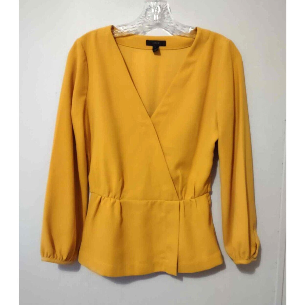 J. Crew Drapey Crepe Faux Wrap Blouse Rich Gold Size 0